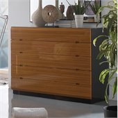 Benicarlo Sal 5 Drawer Dresser in Glossy Black/Warm Walnut