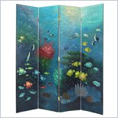 Wayborn Hand Painted 4 Panel Coral Fish Room Divider