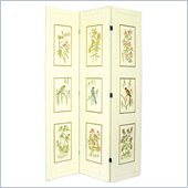 Wayborn 3 Panel Crackle Birds and Bamboo Room Divider