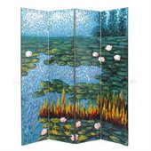 Wayborn Hand Painted Lotus Pond Room Divider