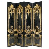 Wayborn Hand Painted French Scroll Room Divider in Black/Gold