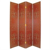 Wayborn Nailhead On Leather Room Divider in Red/Brown