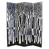 Wayborn Hand Painted Black Forest Room Divider in Black/Silver