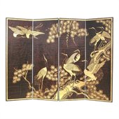 Wayborn Hand Painted Cranes Wall Room Divider in Black/Gold