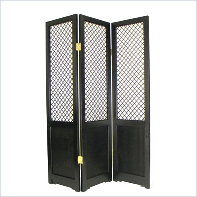 Wayborn Raffia Grass on Basswood Borneo Room Divider in Black