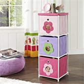 Altra Furniture Kids 3-Bin Storage Unit in Pink with Flower Theme