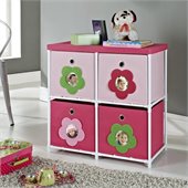 Altra Furniture Kids 4-Bin Storage Unit in Pink with Flower Theme