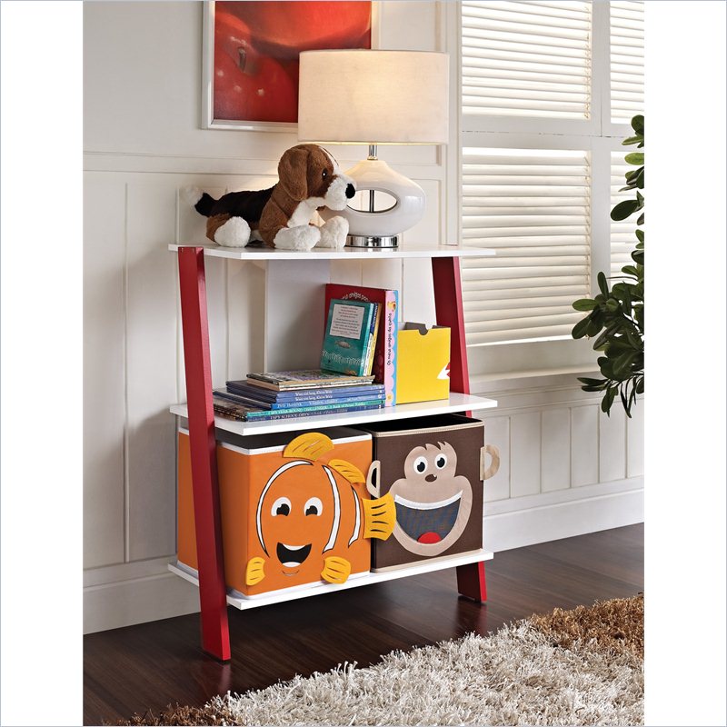 Altra Furniture Ladder Bookcase with 2 Bins White in Red