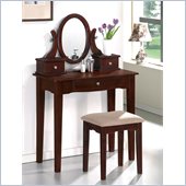 Poundex Bobkona Abana Vanity Set with Stool in Dark Cherry