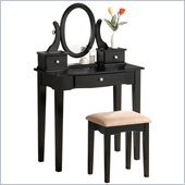 Poundex Bobkona Abana Vanity Set with Stool in Black