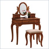 Poundex Bobkona Rylan Vanity Set with Stool in Walnut