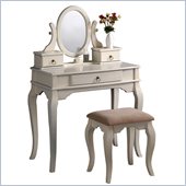 Poundex Bobkona Rylan Vanity Set with Stool in Antique White