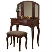 Poundex Bobkona Jaden Vanity Set with Stool in Cherry