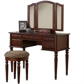 Poundex Bobkona St. Croix Vanity Set with Stool in Cherry