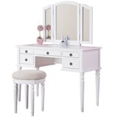 Poundex Bobkona St. Croix Vanity Set with Stool in White