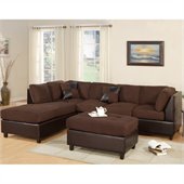 Poundex Bobkona Hungtinton Microfiber/Faux Leather 3-Piece Sectional in Chocolate