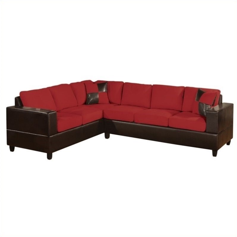 Poundex Bobkona 2 Piece Microfiber Sectional Sofa in Red
