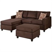 Poundex Bobkona Manhattan Reversible Microfiber 3-Piece Sectional in Chocolate