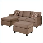 Poundex Bobkona Manhattan Reversible Microfiber 3-Piece Sectional in Saddle
