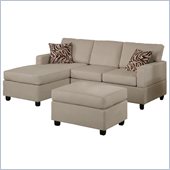 Poundex Bobkona Manhattan Reversible Microfiber 3-Piece Sectional in Mushroom