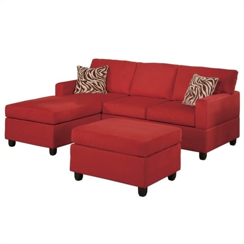  Poundex Bobkona 3 Piece Microfiber Sectional Sofa in Red 