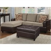 Poundex Bobkona Manhattan 3-Piece Sectional and Faux Leather Ottoman in Pebble