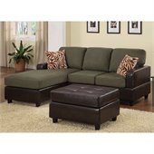 Poundex Bobkona Manhattan 3-Piece Sectional and Faux Leather Ottoman in Sage