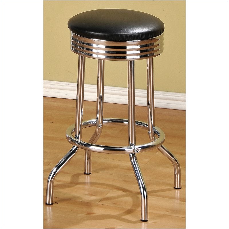 Poundex 24 Swivel Bar Stools in Black/Silver Color (Set of 2)