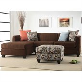 Poundex Simplistic Microfiber Sectional with Ottoman in Dark Chocolate