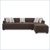 Poundex Benford Velvet Fabric Chaise-Sofa Sectional in Chocolate