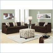 Poundex Benford Velvet Fabric Sofa and Loveseat Set in Chocolate