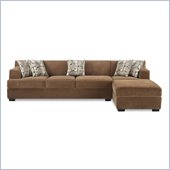 Poundex Benford Velvet Fabric Chaise-Sofa Sectional in Tan