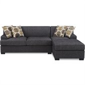 Poundex Benford Faux Linen Chaise-Love Sectional in Ash Black