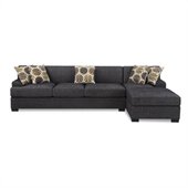 Poundex Benford Faux Linen Chaise-Sofa Sectional in Ash Black