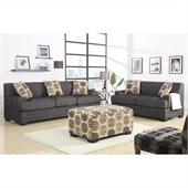 Poundex Benford Faux Linen Sofa and Loveseat in Ash Black