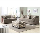 Poundex Benford Faux Linen Sofa and Loveseat Set in  Slate