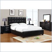 Poundex 5 Piece Faux Leather Queen Size Bedroom Set in Black