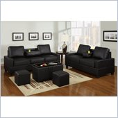 Poundex 5-Piece Faux Leather Sofa Set in Black