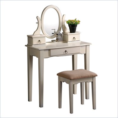 Poundex Bobkona Abana Vanity Set with Stool in Antique White