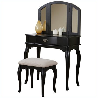Poundex Bobkona Jaden Vanity Set with Stool in Black