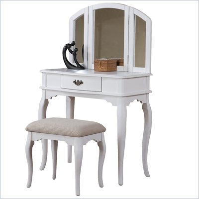 Poundex Bobkona Jaden Vanity Set with Stool in White