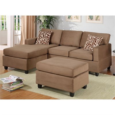Poundex Bobkona Manhattan Reversible Microfiber 3-Piece Sectional in Saddle