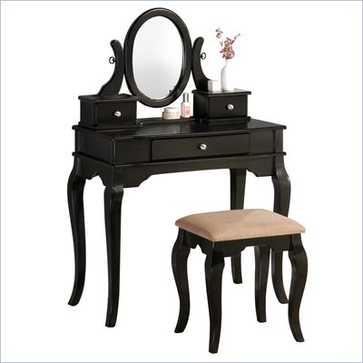 Poundex Bobkona Rylan Vanity Set with Stool in Black