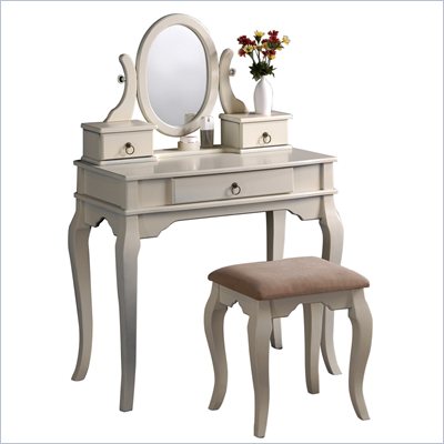 Poundex Bobkona Rylan Vanity Set with Stool in Antique White