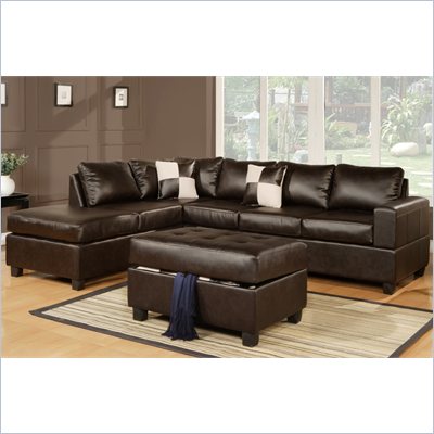 Poundex Bobkona Soft-Touch Bonded Leather 3-Piece Sectional in Espresso