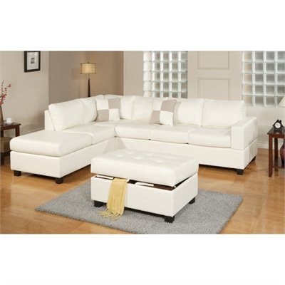 Poundex Bobkona Soft-Touch Bonded Leather 3-Piece Sectional in Cream