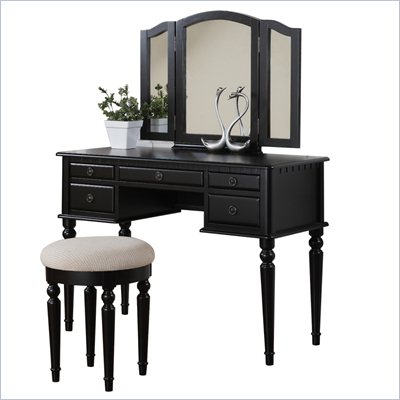 Poundex Bobkona St. Croix Vanity Set with Stool in Black