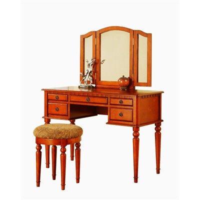 Poundex Bobkona St. Croix Vanity Set with Stool in Walnut