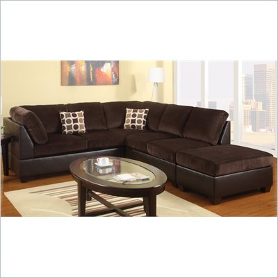 Poundex Bobkona U-Design Microfiber 3-Piece Sectional in Leisure Chocolate