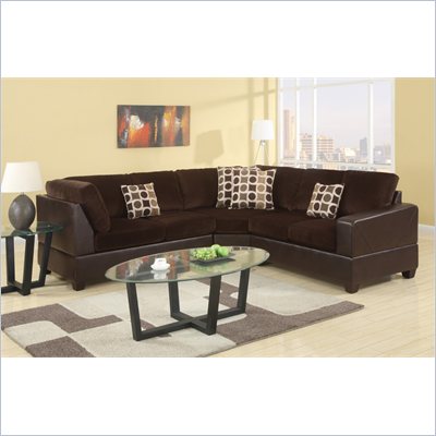 Poundex Bobkona U-Design Microfiber 3-Piece Sectional in Lissome Chocolate